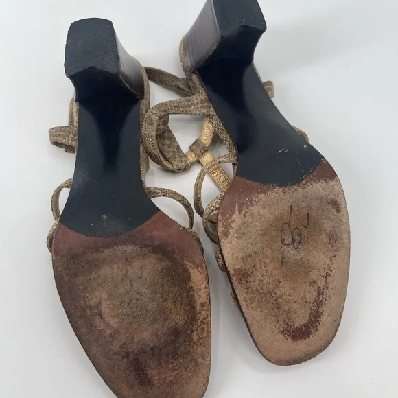 STUART WEITZMAN ZIP UP GLADIATOR HEELED SANDLES FAUX BEIGE SNAKE LEATHER size 9 - Picture 4 of 9